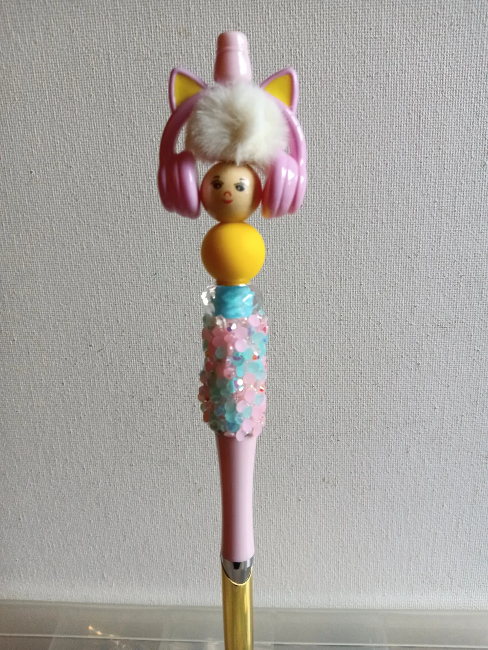 Cute Pink Cat-Ears Beadable Pen